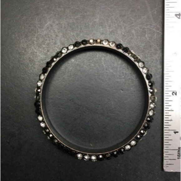 Rhinestone Bangle Bracelet Black Smoky Grey Gray Clear Silver Bling Glam Retro - Picture 3 of 3